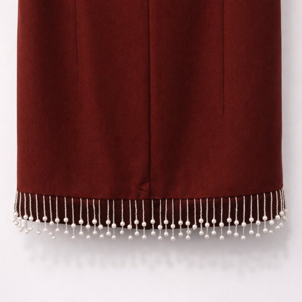 Karl Lagerfeld "Midnight Merlot" Pearl Fringe Sheath Dress | NWT | Size 2 - Picture 10 of 13